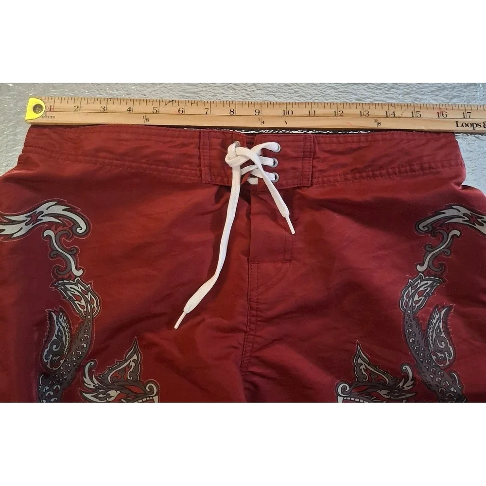 Hawaiian Island Creations Board Shorts Swim Trunks Mens 36 Red Dragon